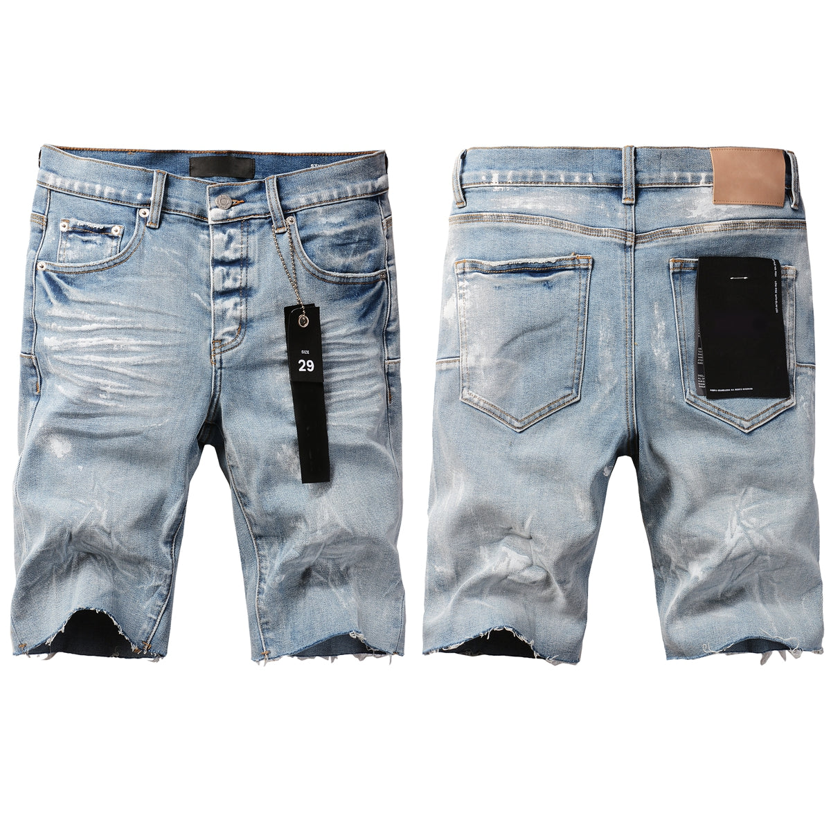 Men Streetwear Light Blue Denim Shorts with Vintage Wash and Raw Hem Finish 5091