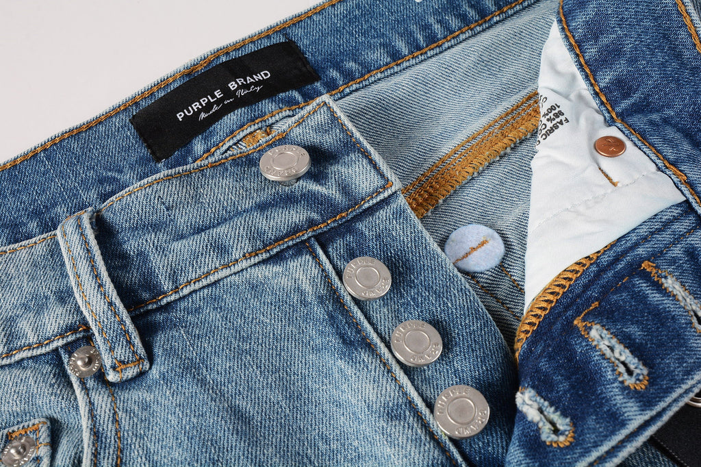 Men Streetwear Skinny Jeans Light Blue Wash with Subtle Distressed Ripped Details 9075