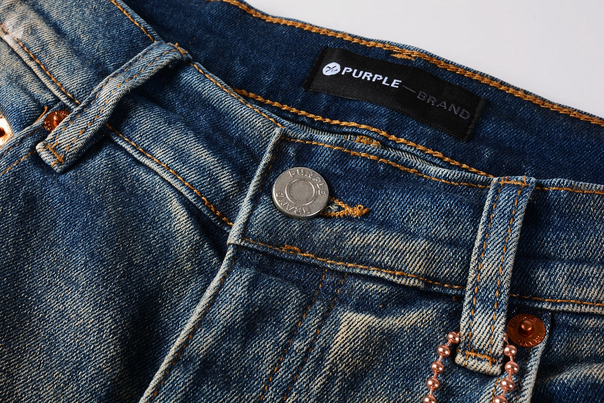 Men Streetwear Skinny Jeans Light Blue Wash with Distressed Rips and White Paint Splatter 9012