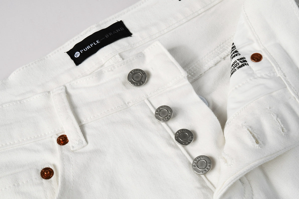 Men Designer Streetwear Skinny Jeans Solid White with 3D Embossed Monogram Pattern 9113