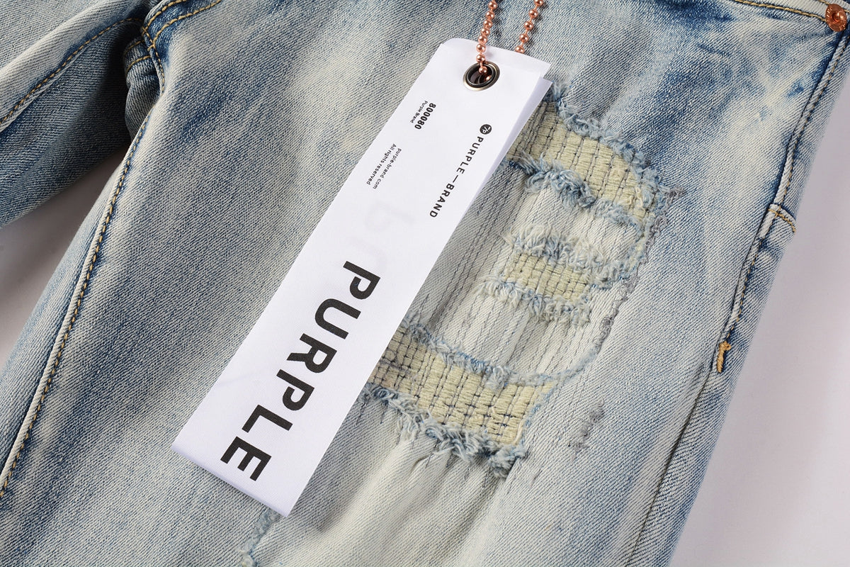 Men Streetwear Skinny Jeans Light Blue Wash with Heavy Distressed Rips 9050