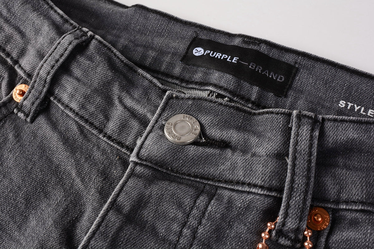 Men Streetwear Skinny Jeans Dark Gray Wash with Knee Rips and White Paint Splatter 9039