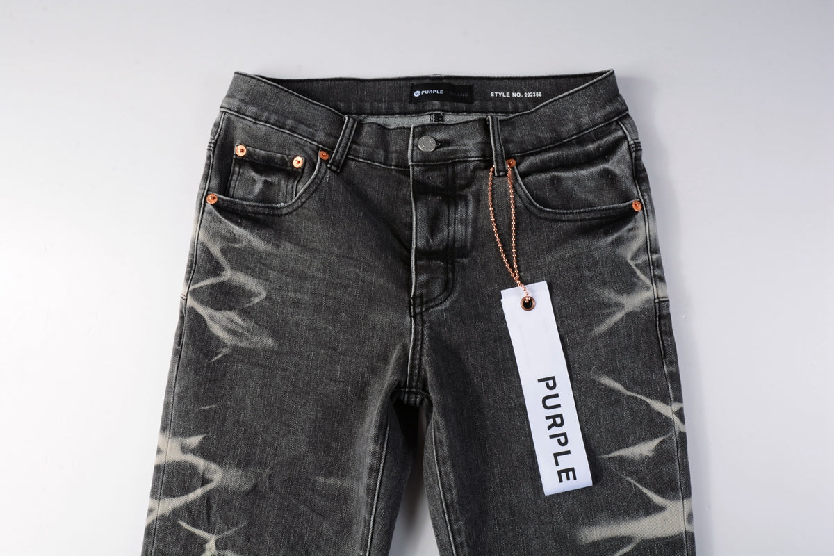 Men Streetwear Skinny Jeans Dark Gray Wash with White Marbled Texture 9056