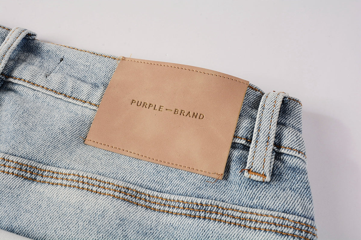 Men Streetwear Skinny Jeans Light Blue Wash with Knee Ripped Details and Black Lining 9010