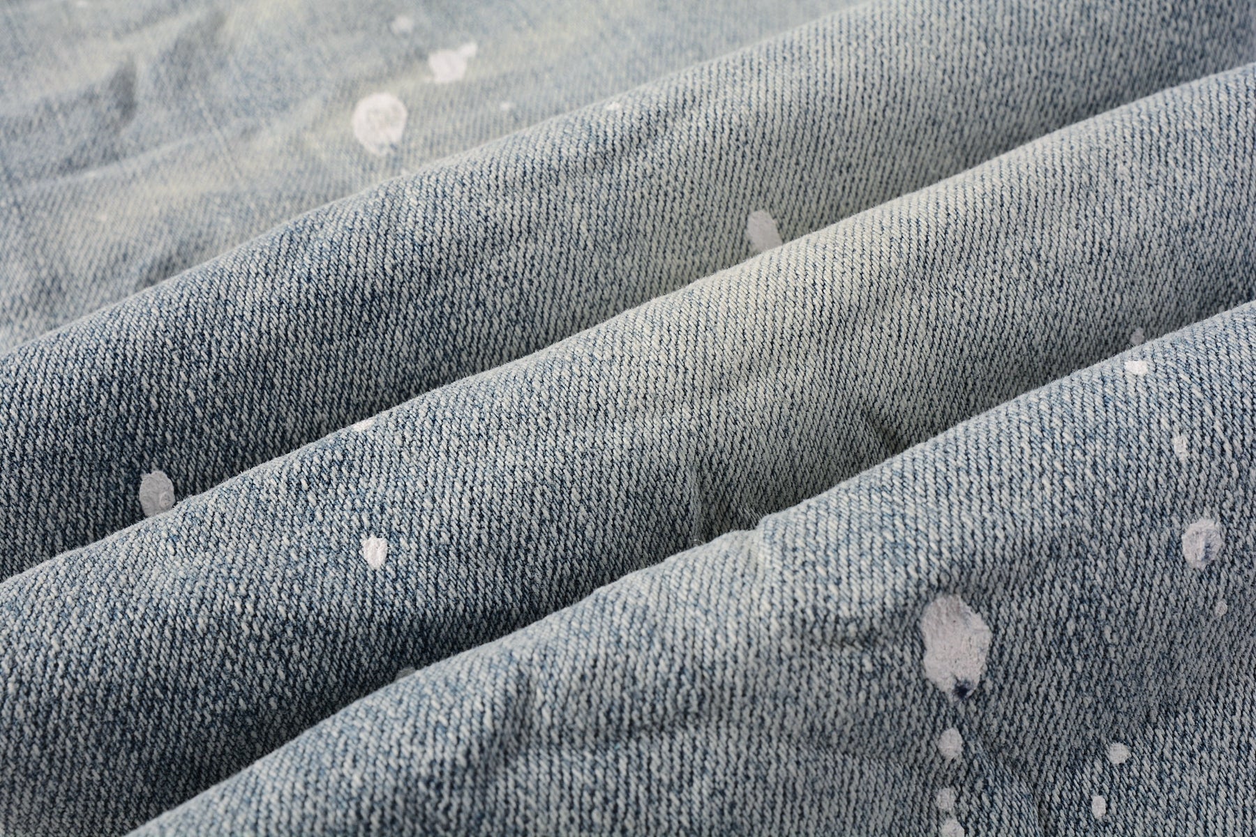 Men Streetwear Skinny Jeans Light Blue Wash with Heavy Distressed Rips and White Paint Splatter 9003