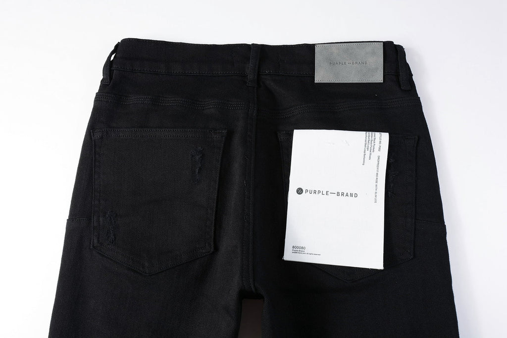 Men Streetwear Skinny Jeans Black Wash with Distressed Rip Details 9022