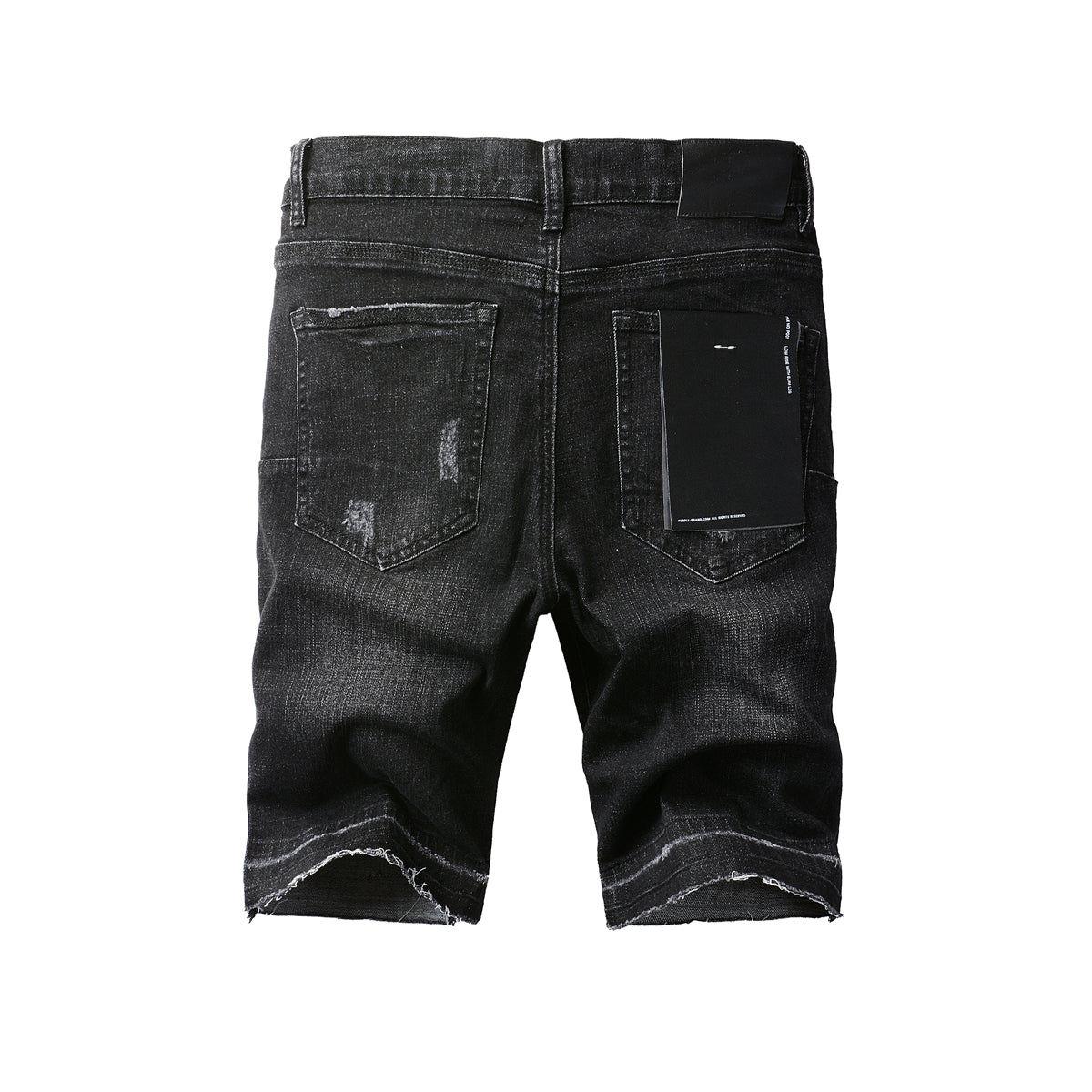 Men Streetwear Denim Shorts Black Wash with Distressed Rips and Raw Hem 5083