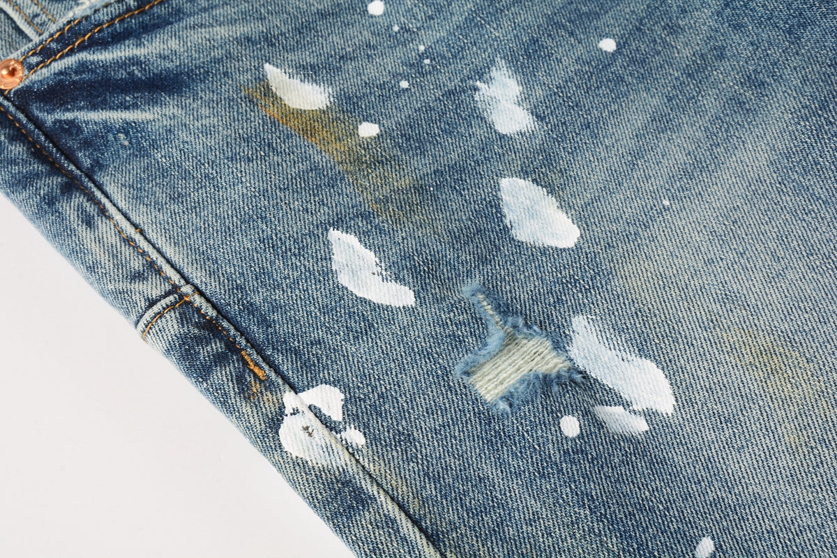 Blue Paint Distressed Jeans 9077 with VintageInspired Worn Look