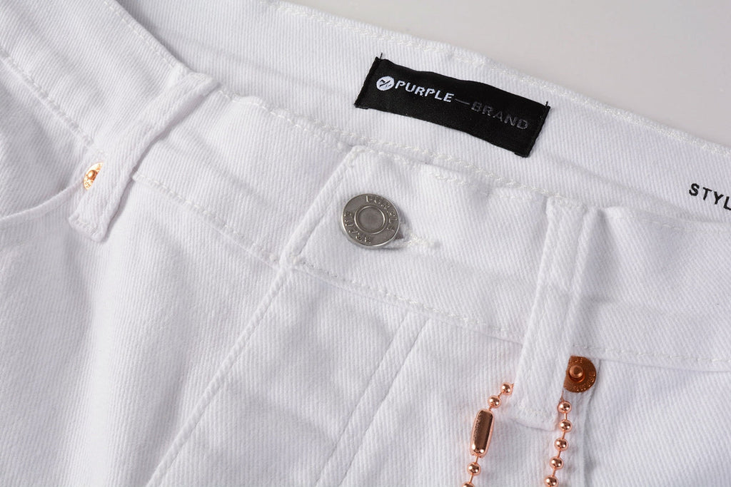 Men Streetwear Skinny Jeans White Wash with Minimalist Textured Finish 9024
