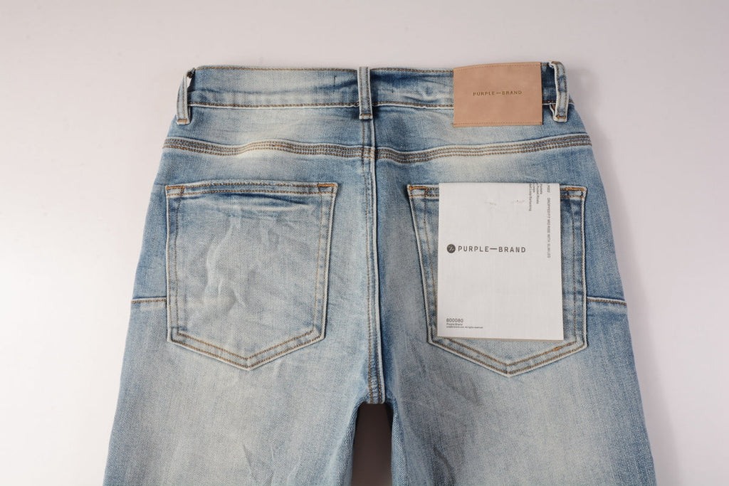 Men Streetwear Skinny Jeans Light Blue Wash with Faded Gradient Finish 9016