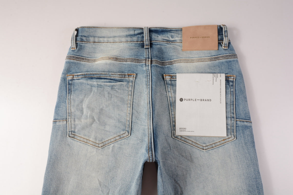 Men Streetwear Skinny Jeans Light Blue Wash with Faded Gradient Finish 9016