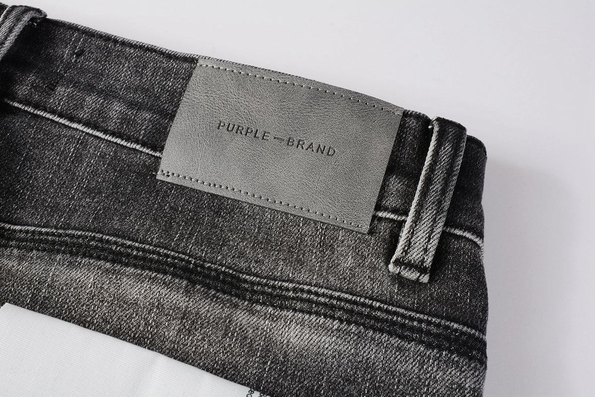 Men Streetwear Skinny Jeans Dark Gray Wash with White Paint Splatter and Distressed Rips 9032