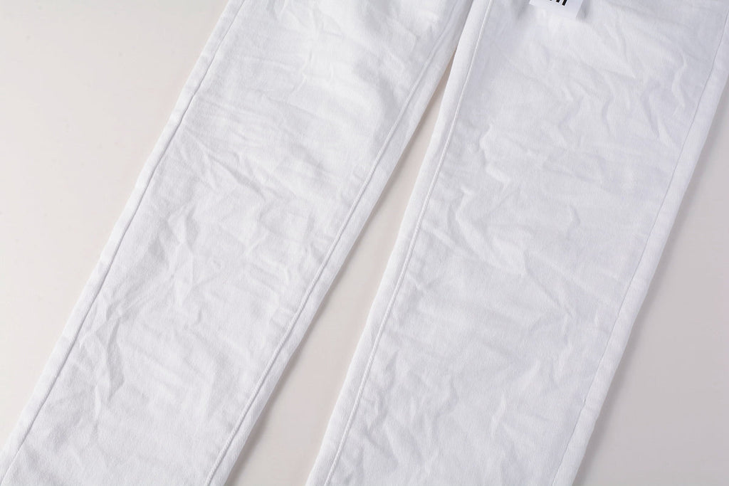 Men Streetwear Skinny Jeans White Wash with Minimalist Textured Finish 9024