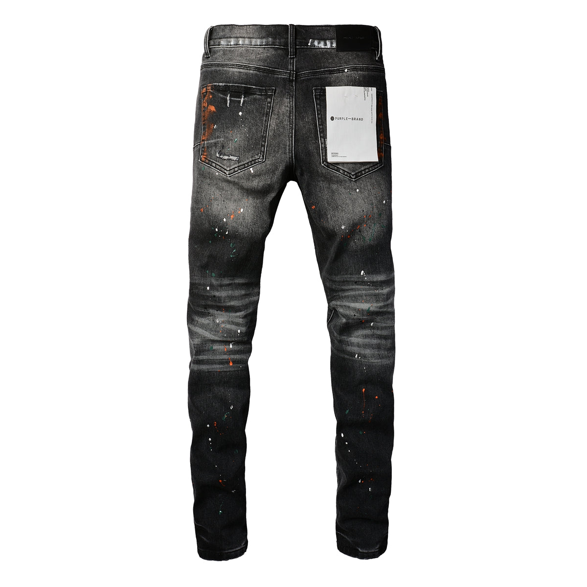 Men Streetwear Skinny Jeans Dark Gray Wash with Distressed Rips and Multi-Color Paint Splatter 9018