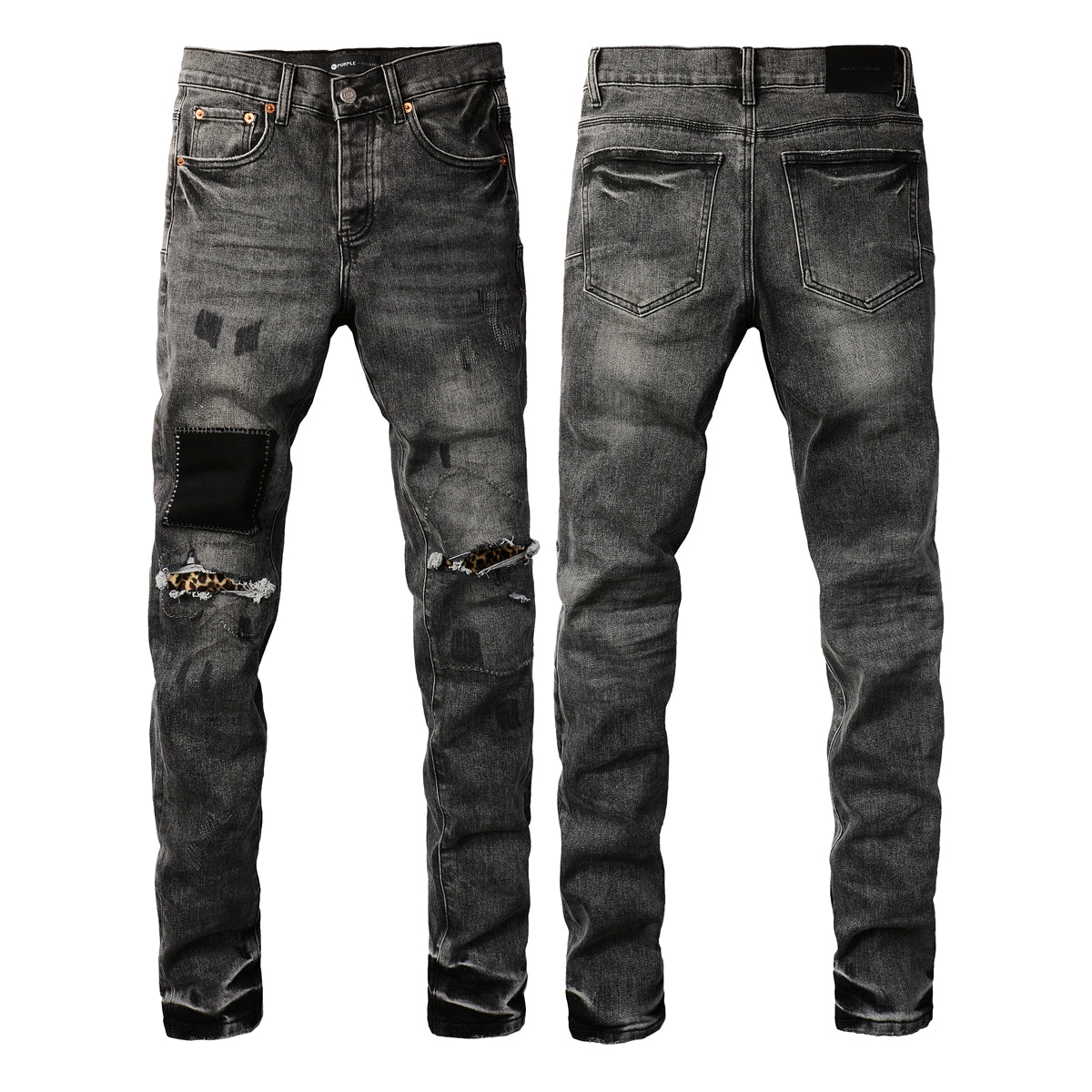 Men Classic Streetwear Jeans Distressed Grey Ripped skinny Fit 9103