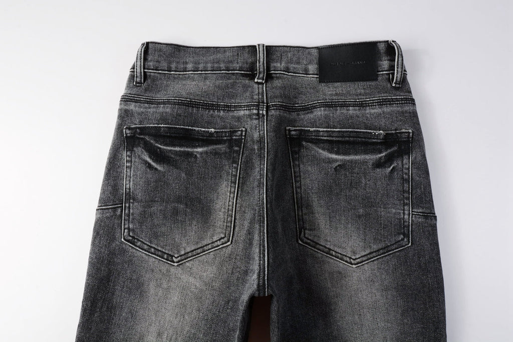 Men Classic Streetwear Jeans Distressed Grey Ripped skinny Fit 9103