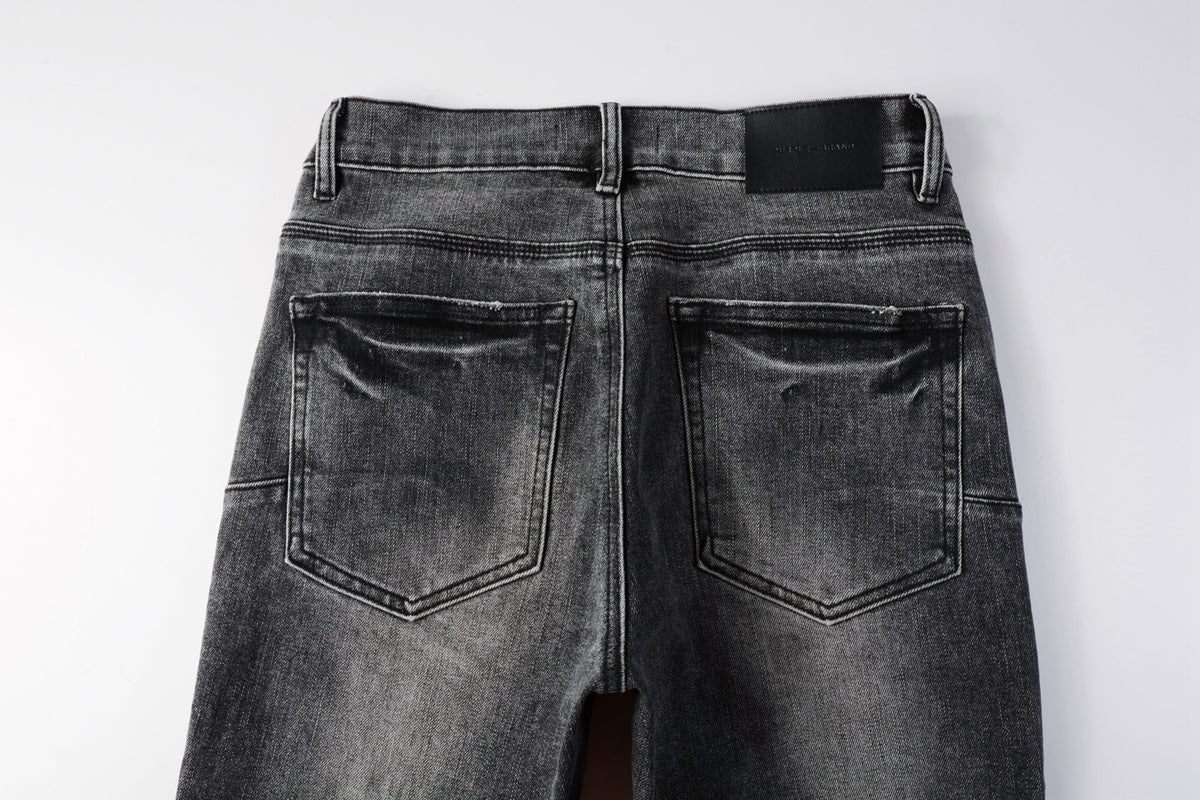 Men Classic Streetwear Jeans Distressed Grey Ripped skinny Fit 9103