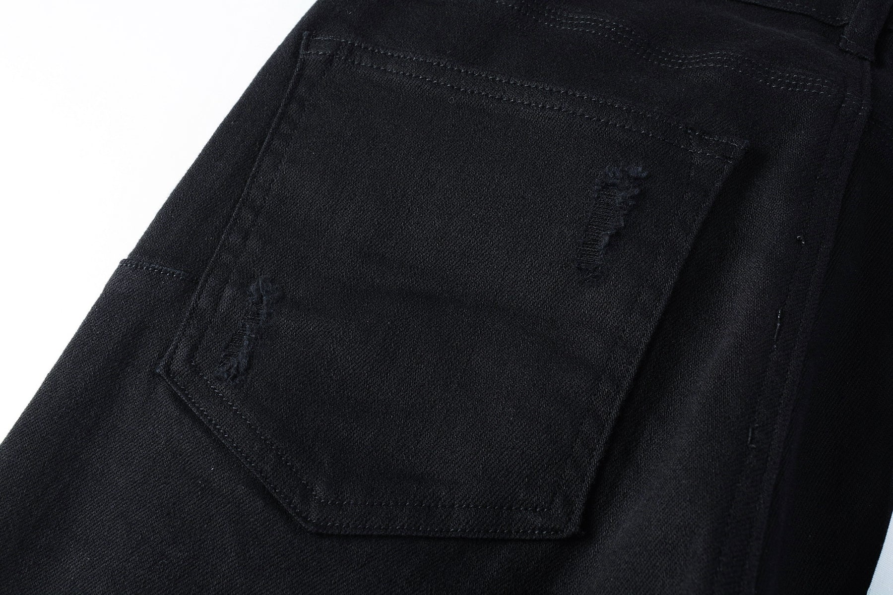 Men Streetwear Skinny Jeans Black Wash with Distressed Rip Details 9022