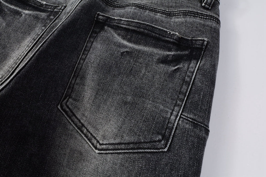 Men Classic Streetwear Jeans Distressed Grey Ripped skinny Fit 9103