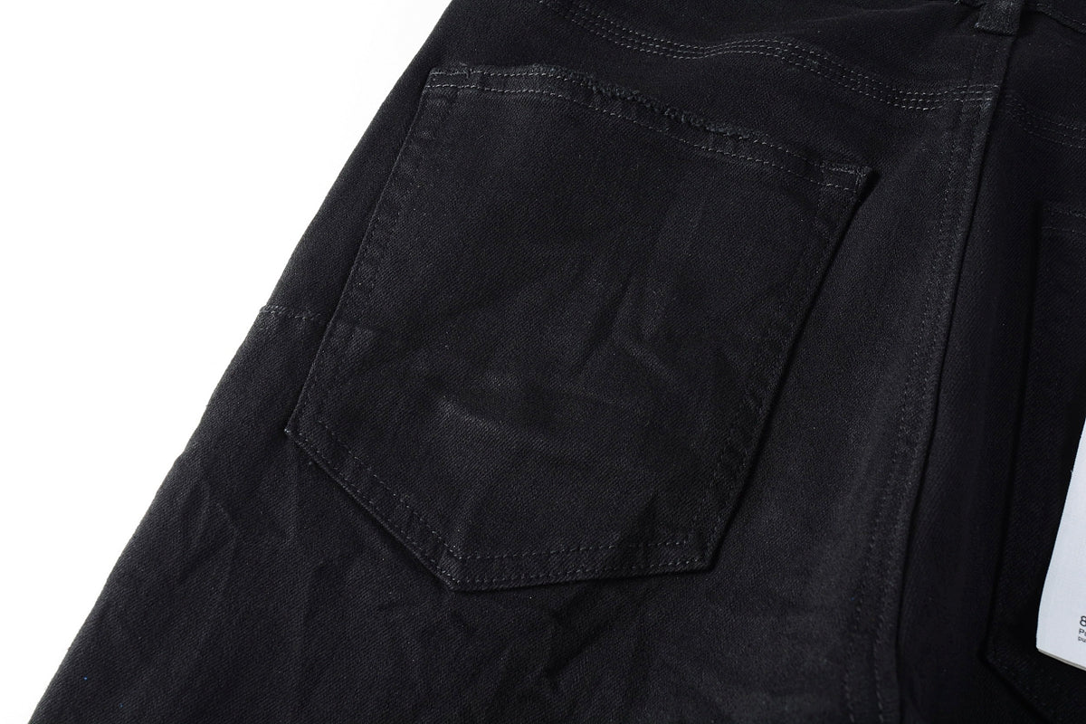 Men Streetwear Skinny Jeans Black Wash with All-Over Metallic Gold "P" Print 9008