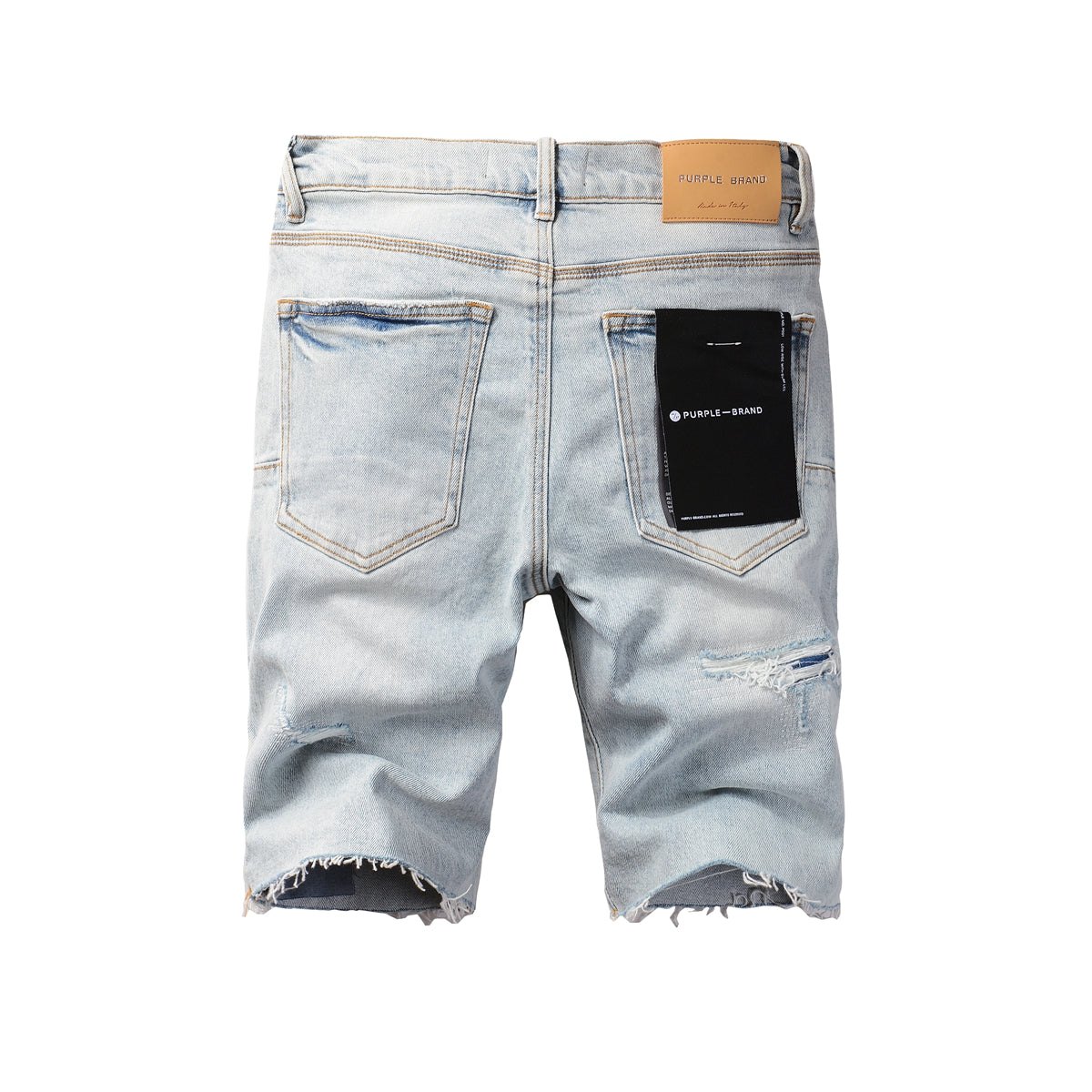 Men Streetwear Denim Shorts Light Blue Wash with Distressed Rips and Raw Hem 5088
