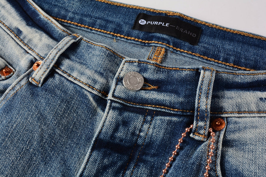 Men Streetwear Skinny Jeans Light Blue Wash with Heavy Distressed Rips and White Paint Splatter 9003