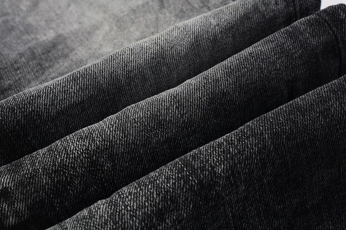 Men Streetwear Skinny Jeans Dark Gray Wash with Minimalist Style 9019