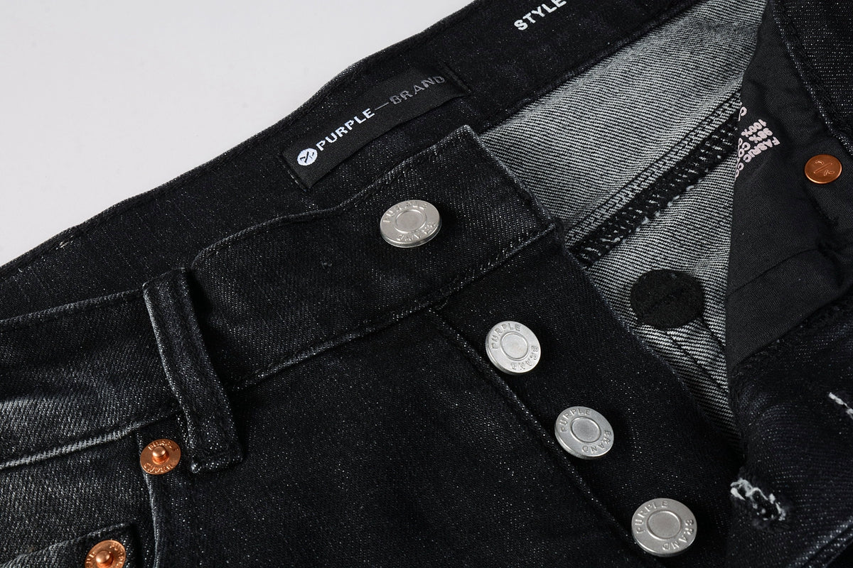 Men Streetwear Skinny Jeans Black - Gray Fade Wash with White Paint Specks 9027