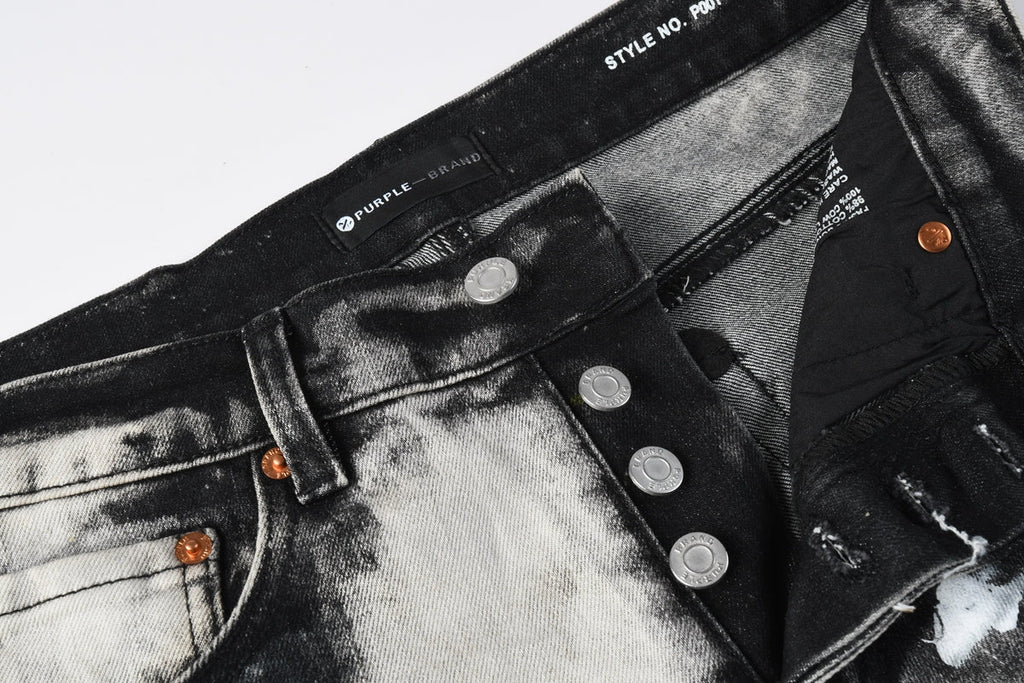 Men Streetwear Skinny Jeans Black and White Graffiti Wash with Multi Color Paint Splash 9111