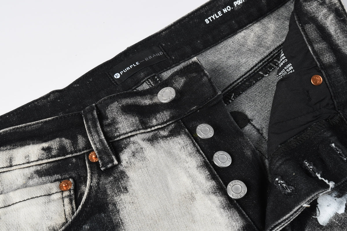 Men Streetwear Skinny Jeans Black and White Graffiti Wash with Multi Color Paint Splash 9111