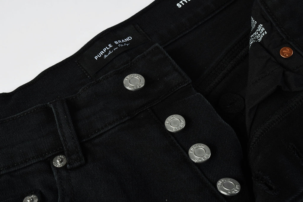 Men Streetwear Black Denim Shorts with Distressed Ripped Details and Raw Hem 5108