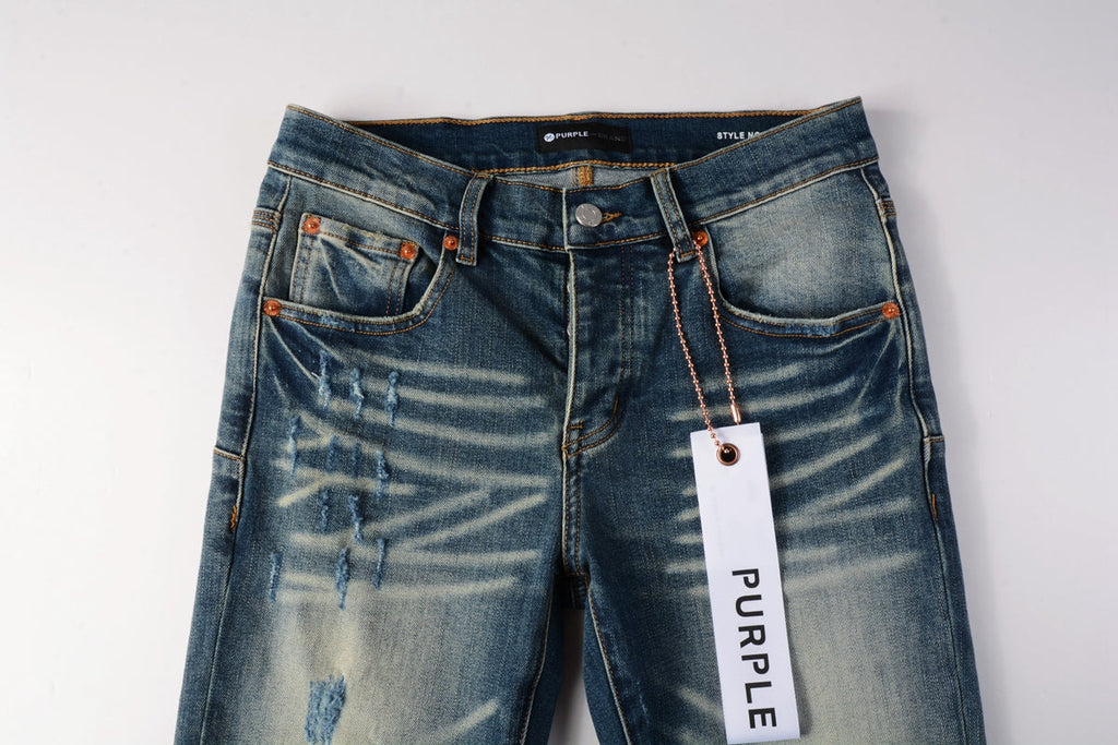 Men Streetwear Skinny Jeans Light Blue Wash with Vintage Faded Wash and Subtle Distress 9055