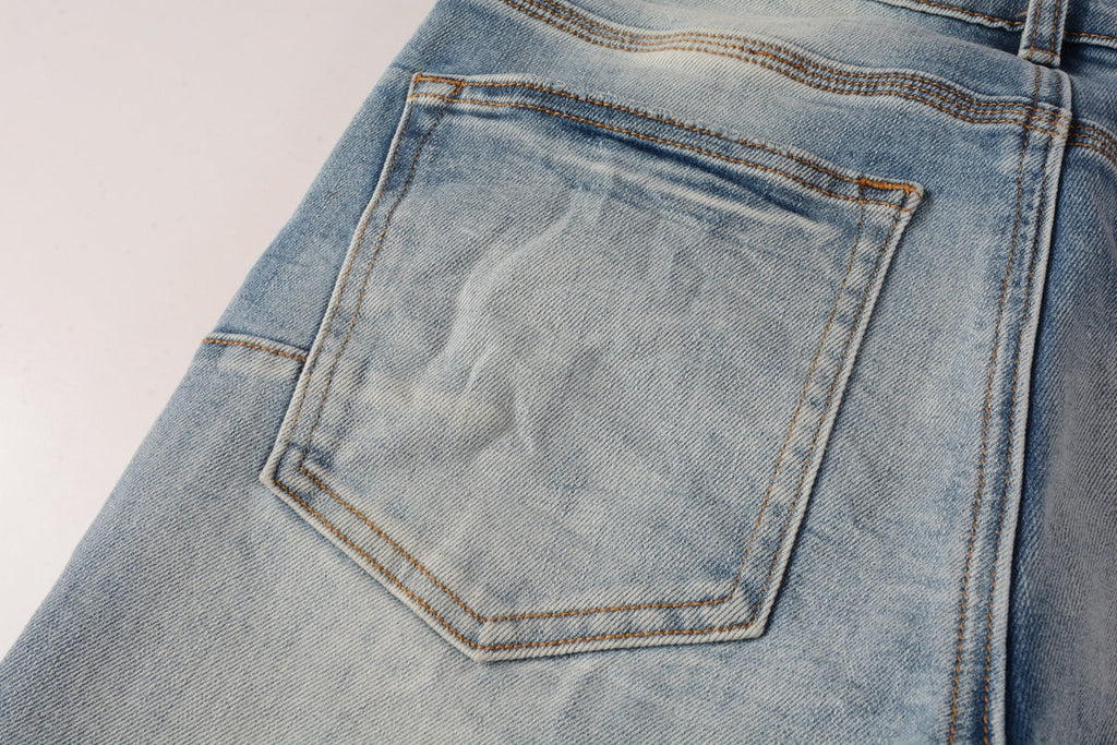Men Streetwear Skinny Jeans Light Blue Wash with Faded Gradient Finish 9016