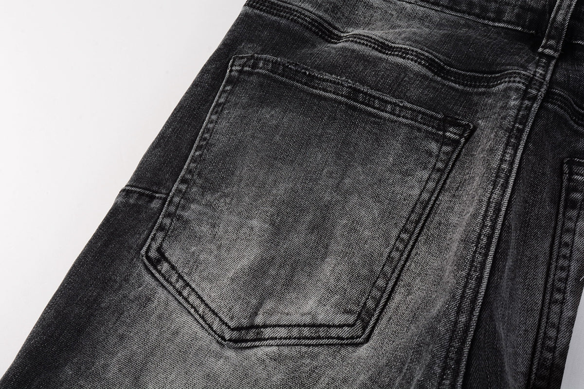 Men Streetwear Skinny Jeans Dark Gray Wash with Minimalist Style 9019