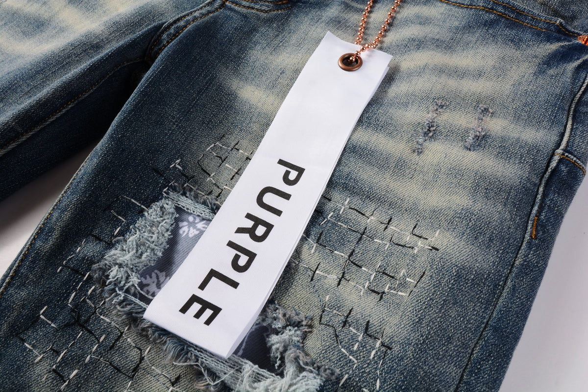 Men Streetwear Jeans Distressed Blue PatchPaint skinny Fit 9025
