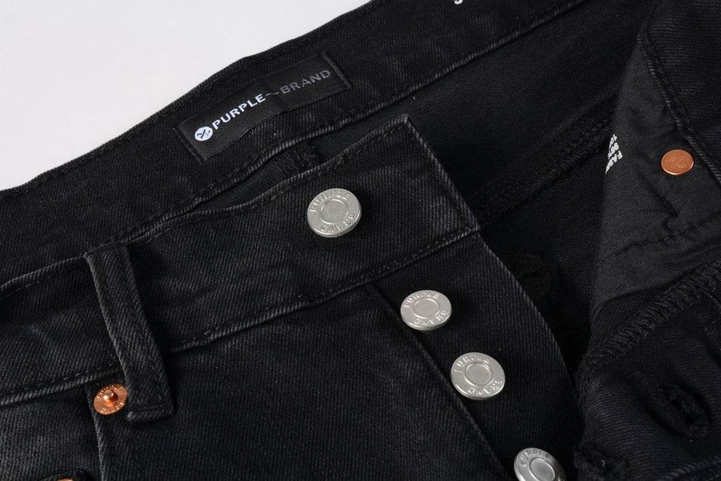 Men Streetwear Skinny Jeans Black Wash with Knee Ripped Details 9029