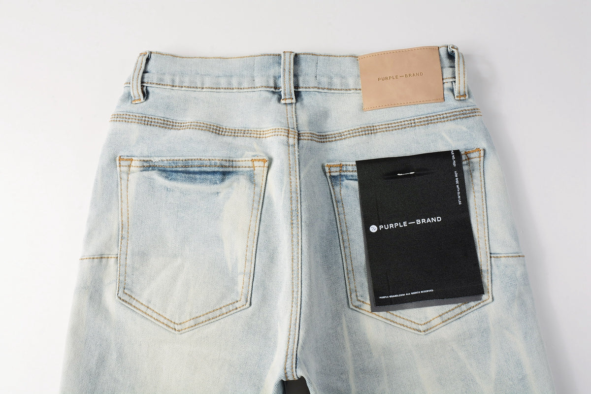 Men Streetwear Denim Shorts Light Blue Wash with Washed Distressed Raw Hem 5017