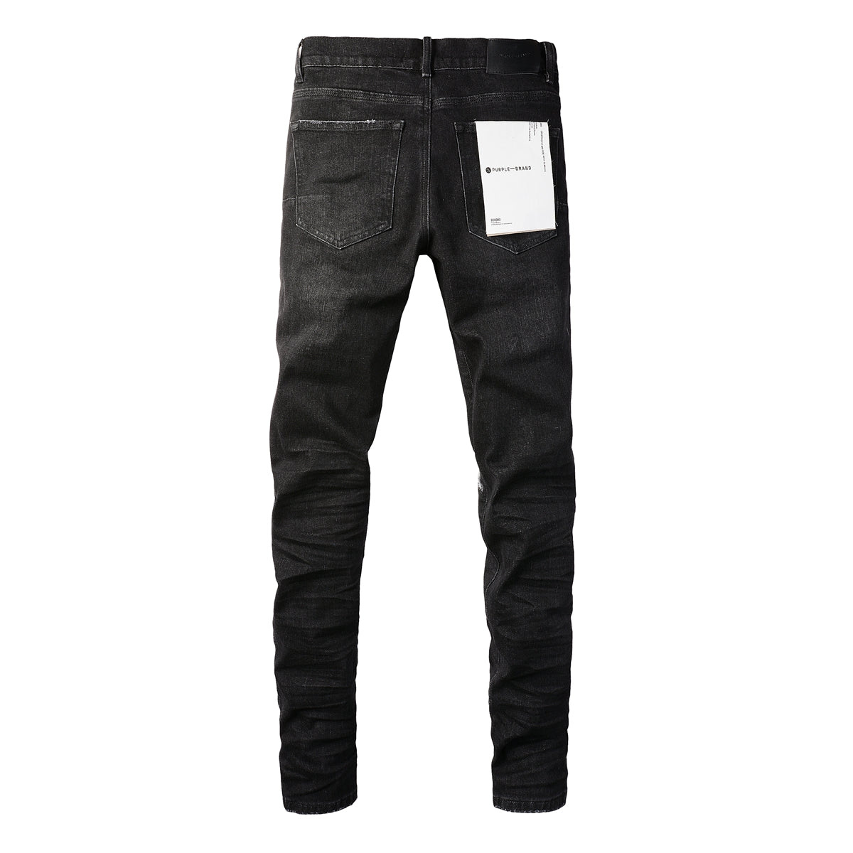 Men Streetwear Skinny Jeans Black Wash with Knee Rips and White Paint Specks 9035