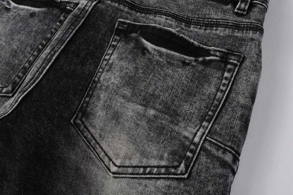Men Distressed Grey Washed skinny Jeans Ripped Scratch style 9105