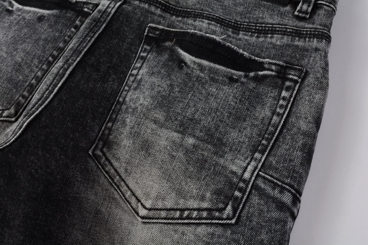 Men Distressed Grey Washed skinny Jeans Ripped Scratch style 9105