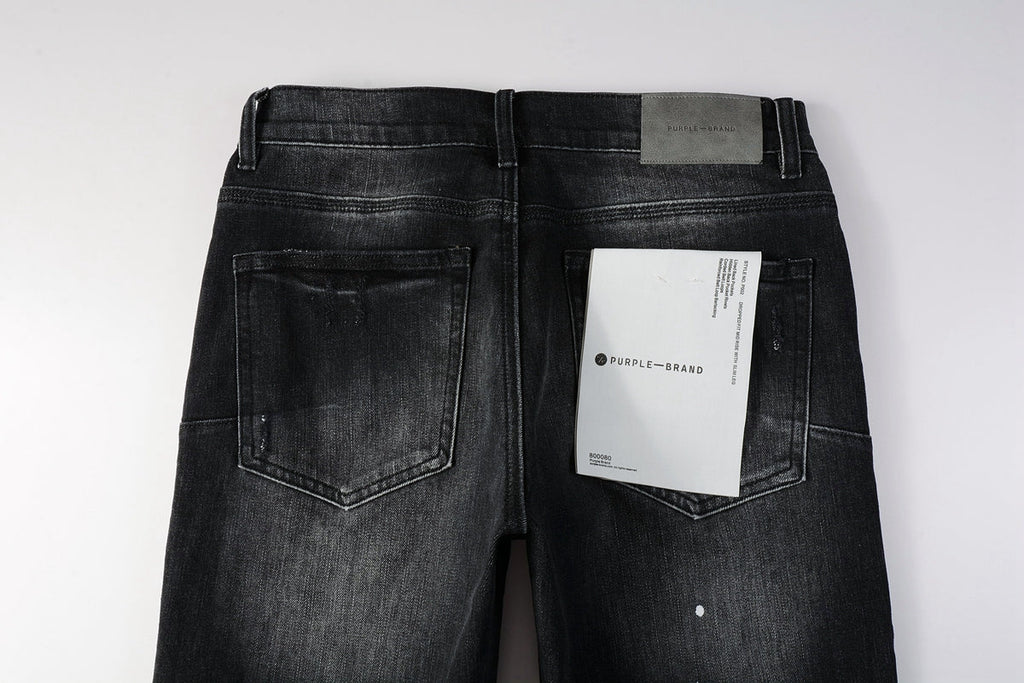 Men Streetwear Skinny Jeans Black - Gray Fade Wash with White Paint Specks 9027