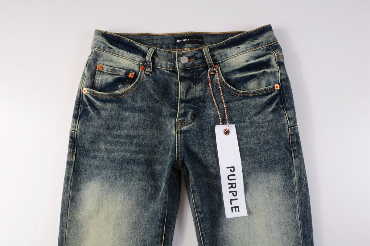 Men Streetwear Skinny Jeans Light Blue Wash with Faded Gradient Distress 9042