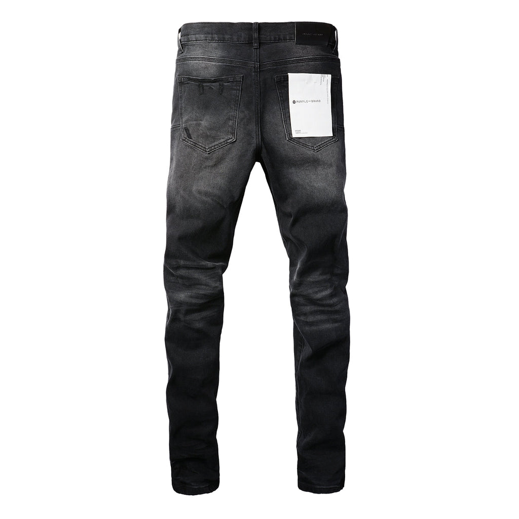 Men Streetwear Skinny Jeans Black Wash with Knee Ripped Details 9029