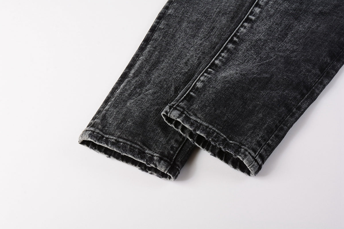Men Streetwear Skinny Jeans Dark Gray Wash with Minimalist Style 9019