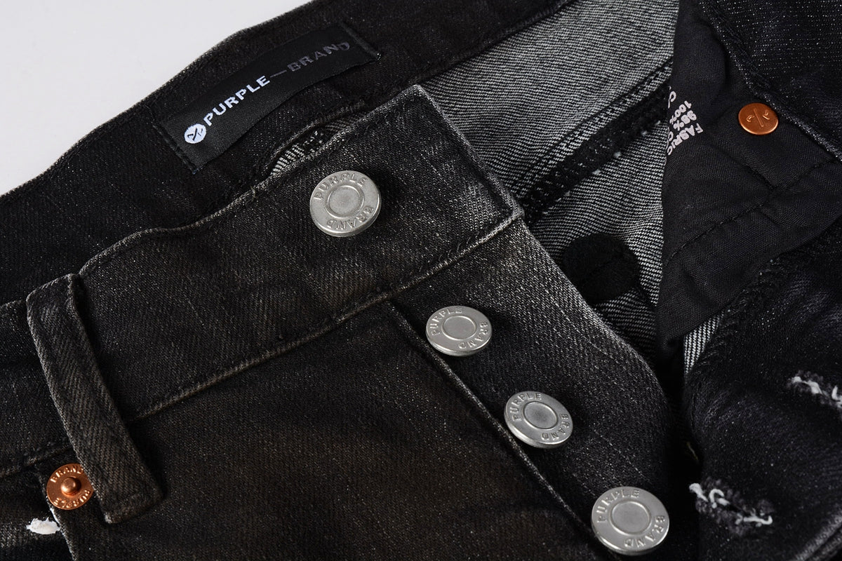 Men Streetwear Skinny Jeans Dark Gray Wash with White Paint Splatter and Distressed Rips 9030
