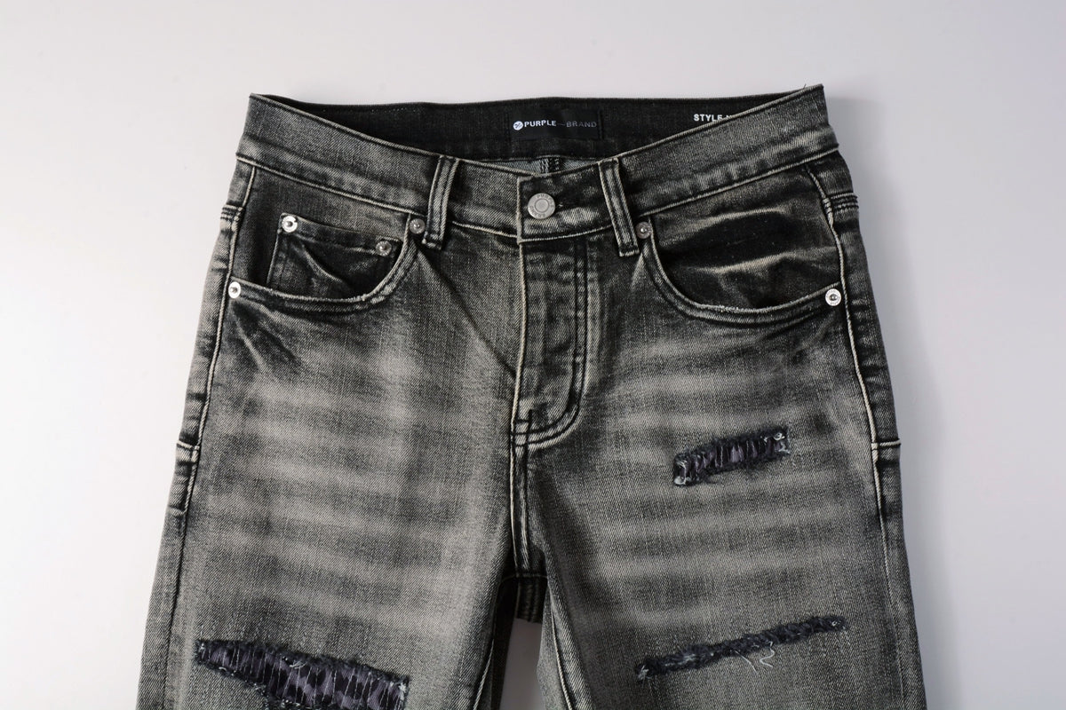 Men Classic Streetwear Jeans Distressed Black Grey Ripped skinny 9068