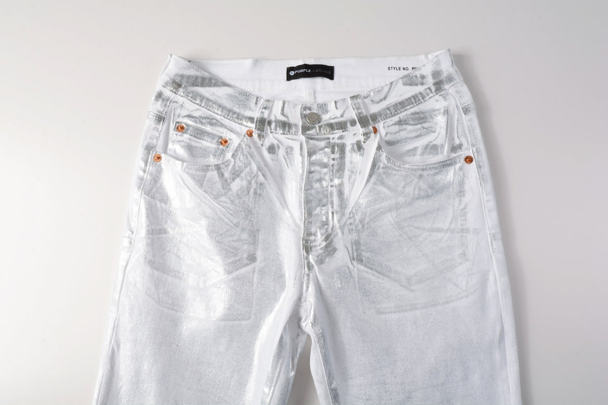 Men Streetwear Jeans Metallic Silver Coated Finish with Futuristic Shine Skinny Fit Statement 9110