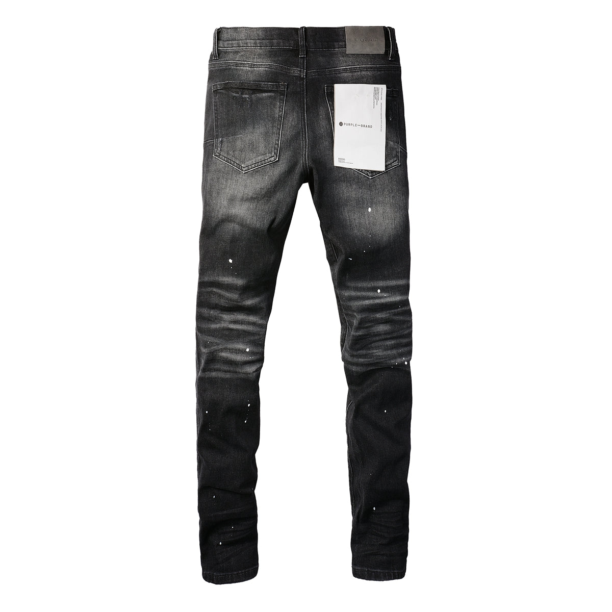 Men Streetwear Skinny Jeans Black - Gray Fade Wash with White Paint Specks 9027