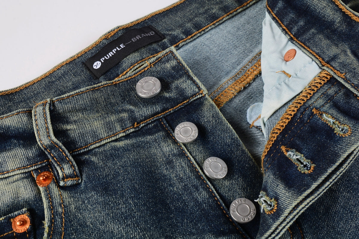 Men Streetwear Skinny Jeans Light Blue Wash with Faded Gradient Distress 9042