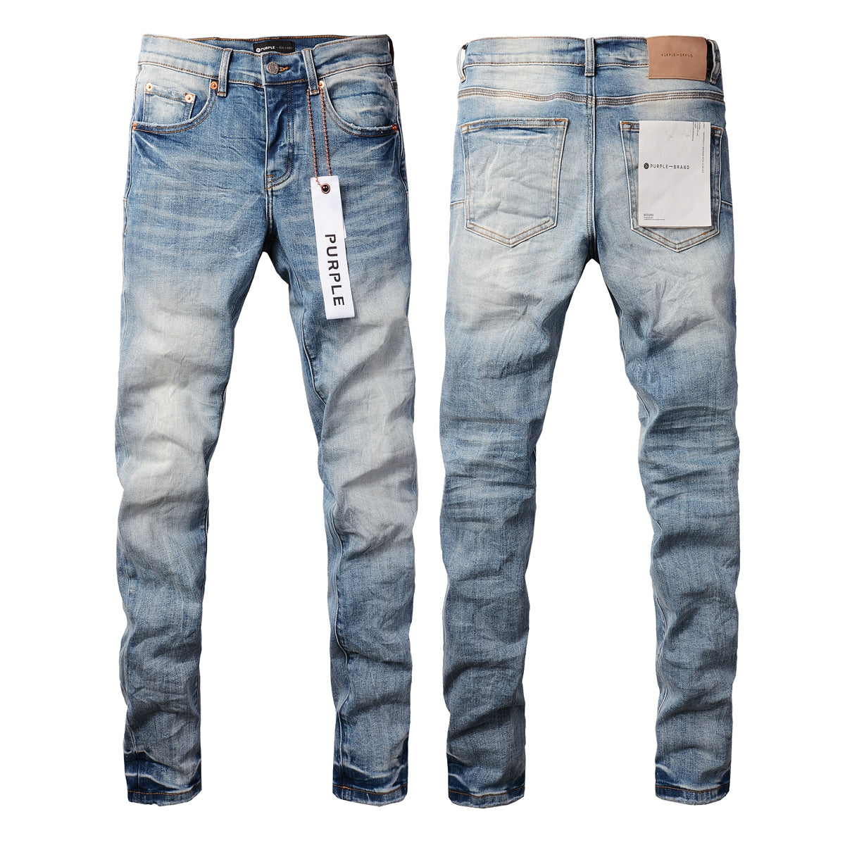 Men Streetwear Skinny Jeans Light Blue Wash with Faded Gradient Finish 9016